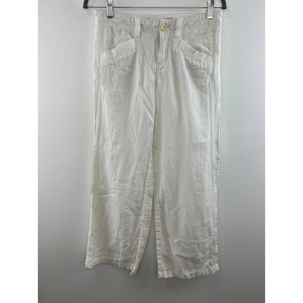 Pilcro and the Letterpress Anthropologie waist Wide-Leg Linen Pants white